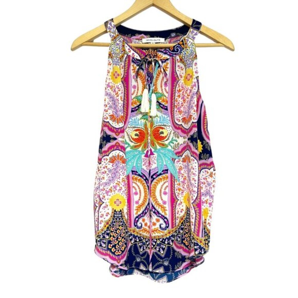 Rose & Olive‎ Sleeveless Top Womens S Pink Floral Mixed Print Blouse Boho Chic